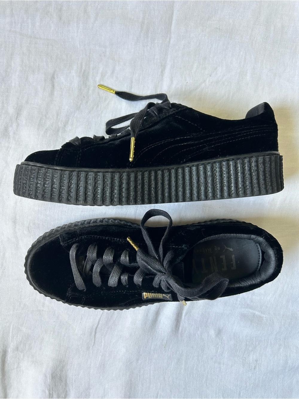 Puma Fenty by Rihanna Creeper Black Velvet Platform Sneakers